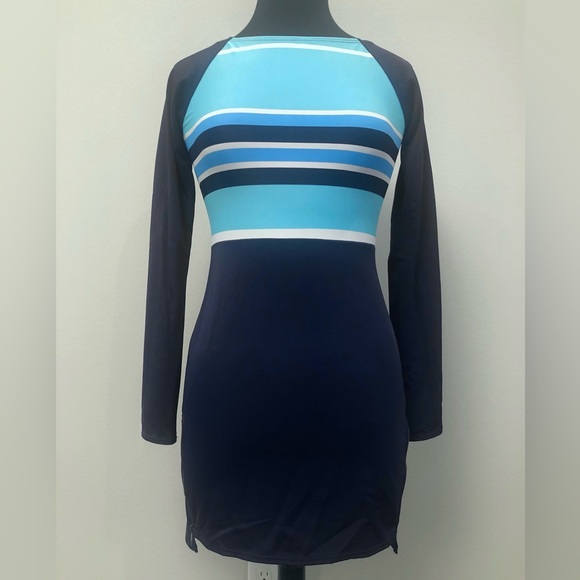 DKNY Navy Striped Swim Mini Dress Scuba Coverup Size XS - Picture 1 of 7
